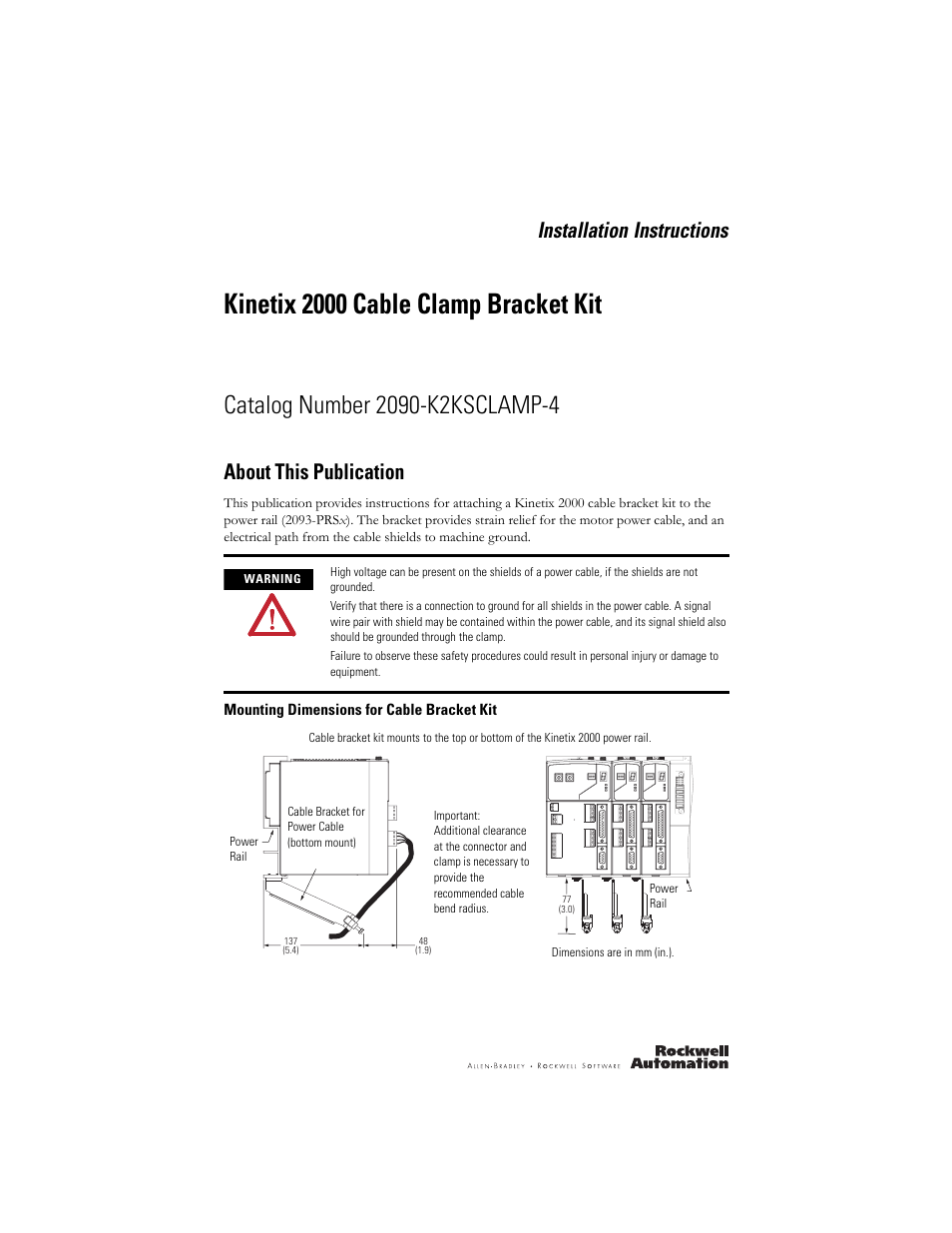 Rockwell Automation 2090-K2KSCLAMP-4 Kinetix 2000 Cable Clamp Bracket Kit Installation Instructions User Manual | 4 pages