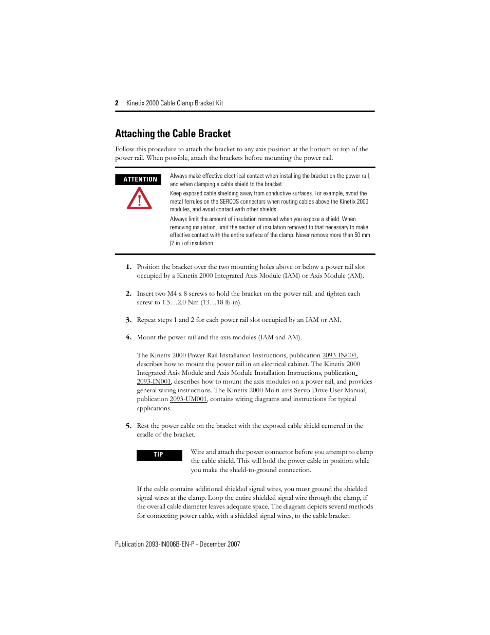 Attaching the cable bracket | Rockwell Automation 2090-K2KSCLAMP-4 Kinetix 2000 Cable Clamp Bracket Kit Installation Instructions User Manual | Page 2 / 4