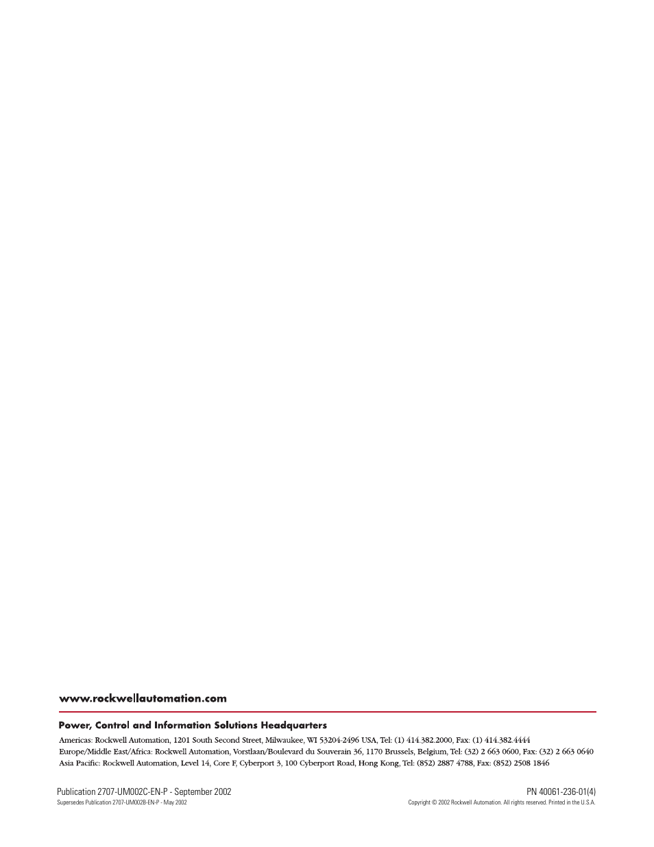 Back cover | Rockwell Automation 2707-M232P3_M485P3 DTAM Micro Operator Interface Module User Manual | Page 124 / 124