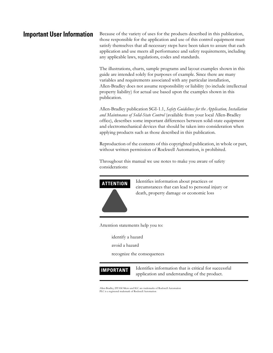 Important user information | Rockwell Automation 2707-M232P3_M485P3 DTAM Micro Operator Interface Module User Manual | Page 2 / 124