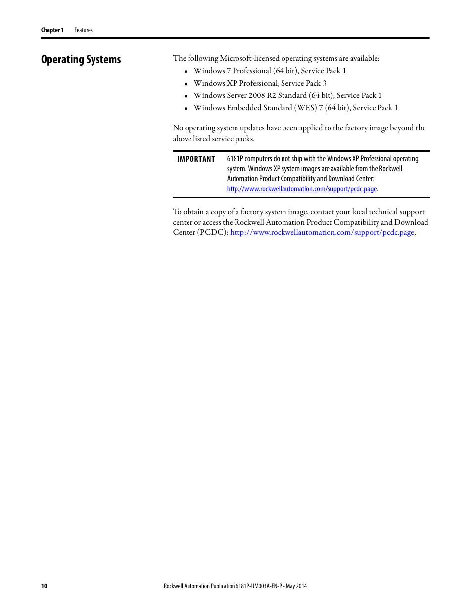 Operating systems | Rockwell Automation 6189x Integrated Display Industrial Computers User Manual User Manual | Page 10 / 124