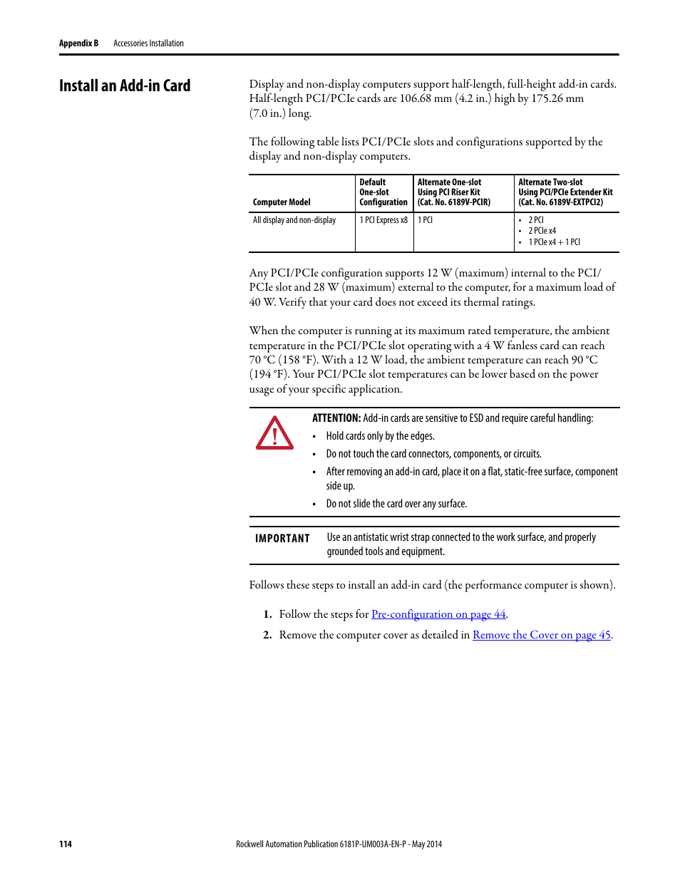 Install an add-in card, For other c | Rockwell Automation 6189x Integrated Display Industrial Computers User Manual User Manual | Page 114 / 124