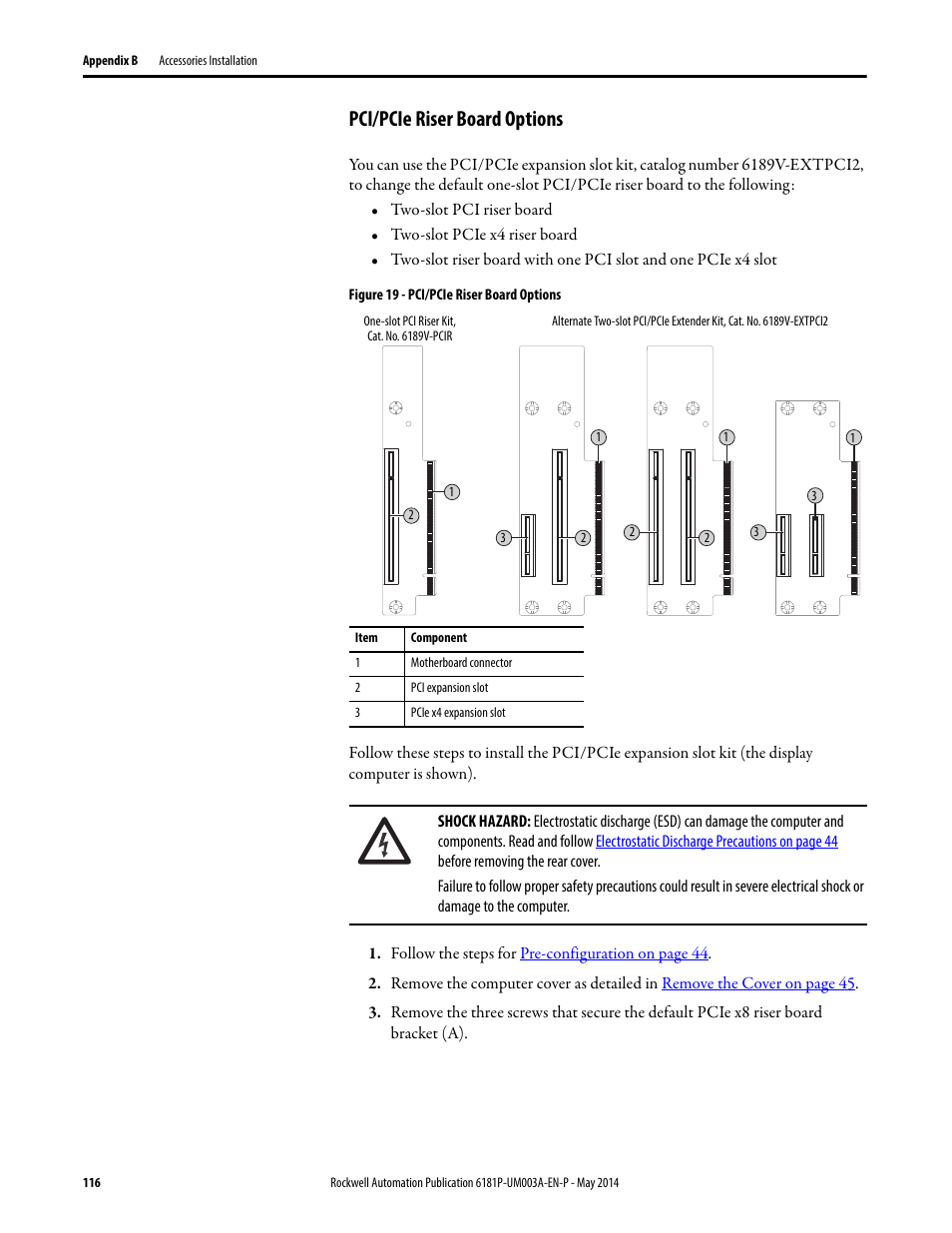 Pci/pcie riser board options | Rockwell Automation 6189x Integrated Display Industrial Computers User Manual User Manual | Page 116 / 124