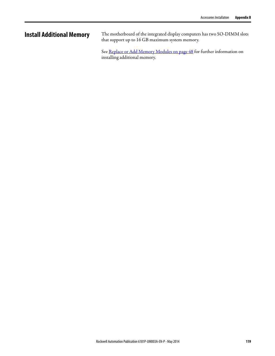 Install additional memory | Rockwell Automation 6189x Integrated Display Industrial Computers User Manual User Manual | Page 119 / 124