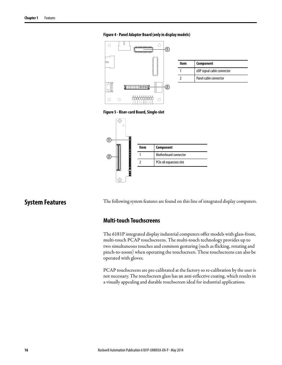 System features, Multi-touch touchscreens | Rockwell Automation 6189x Integrated Display Industrial Computers User Manual User Manual | Page 16 / 124