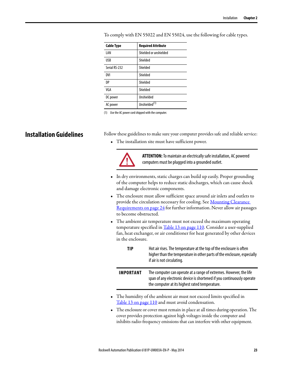 Installation guidelines | Rockwell Automation 6189x Integrated Display Industrial Computers User Manual User Manual | Page 23 / 124