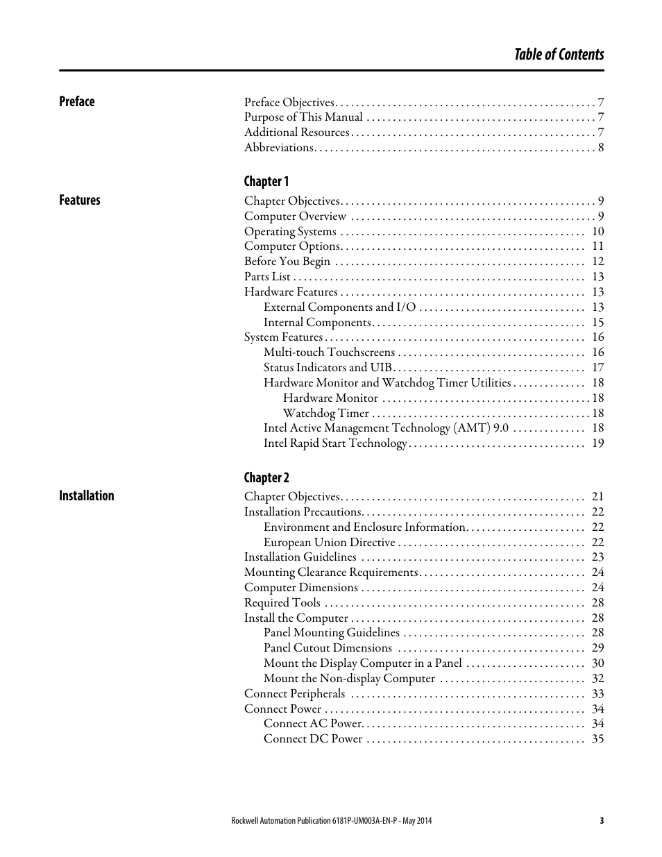 Rockwell Automation 6189x Integrated Display Industrial Computers User Manual User Manual | Page 3 / 124