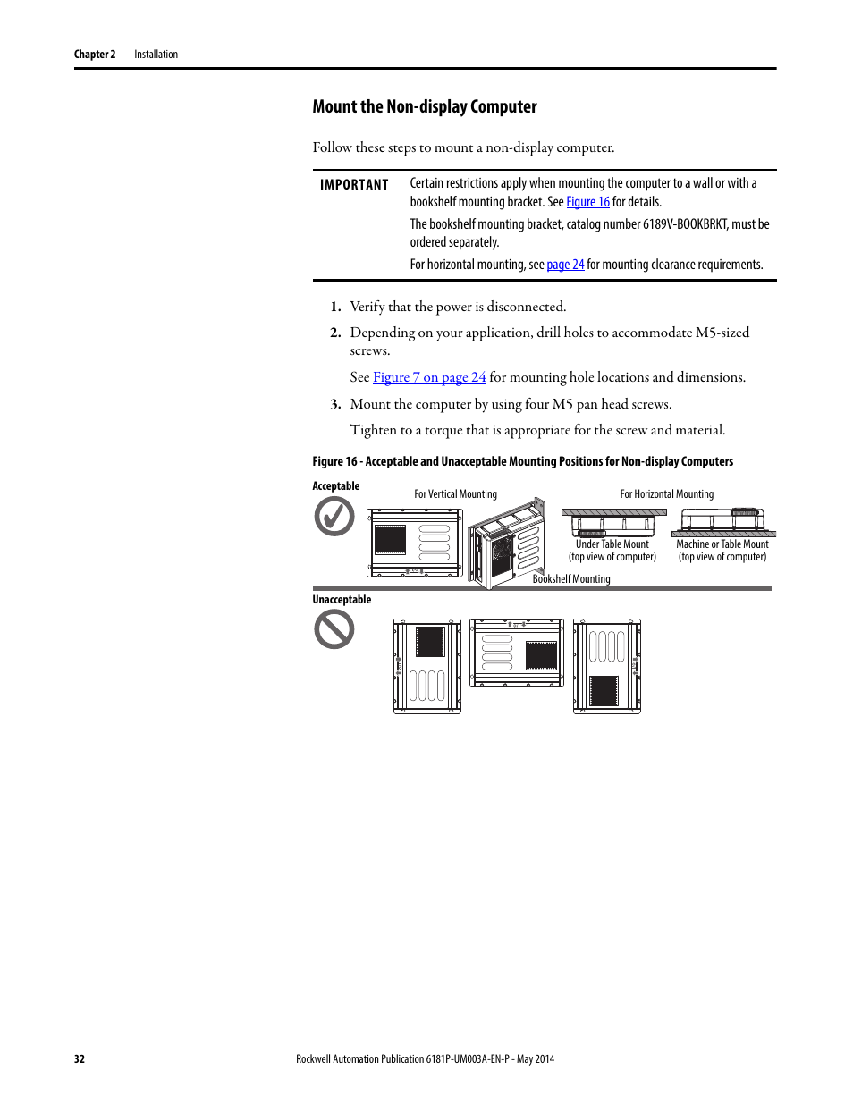 Mount the non-display computer | Rockwell Automation 6189x Integrated Display Industrial Computers User Manual User Manual | Page 32 / 124