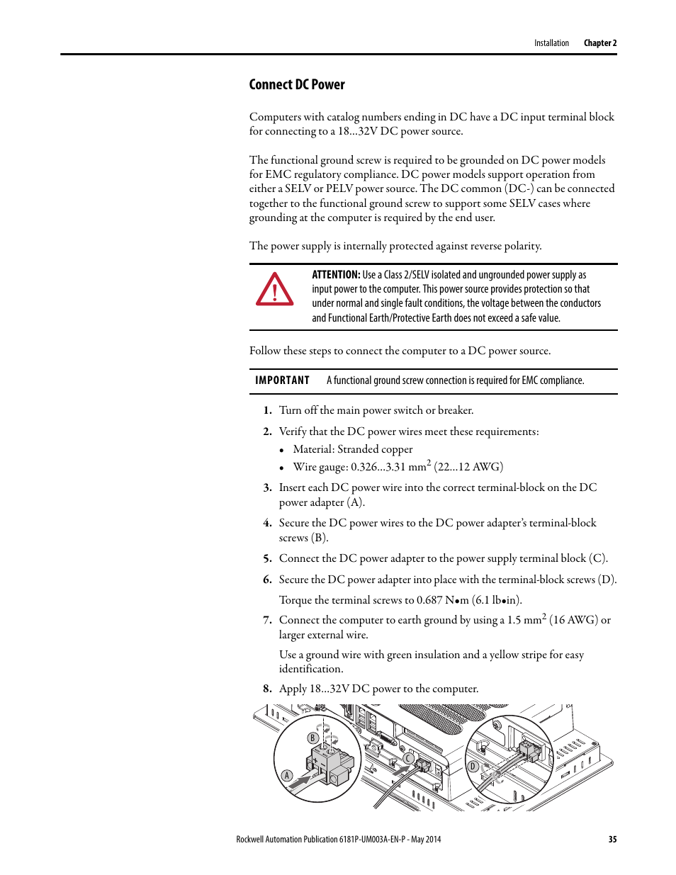 Connect dc power | Rockwell Automation 6189x Integrated Display Industrial Computers User Manual User Manual | Page 35 / 124