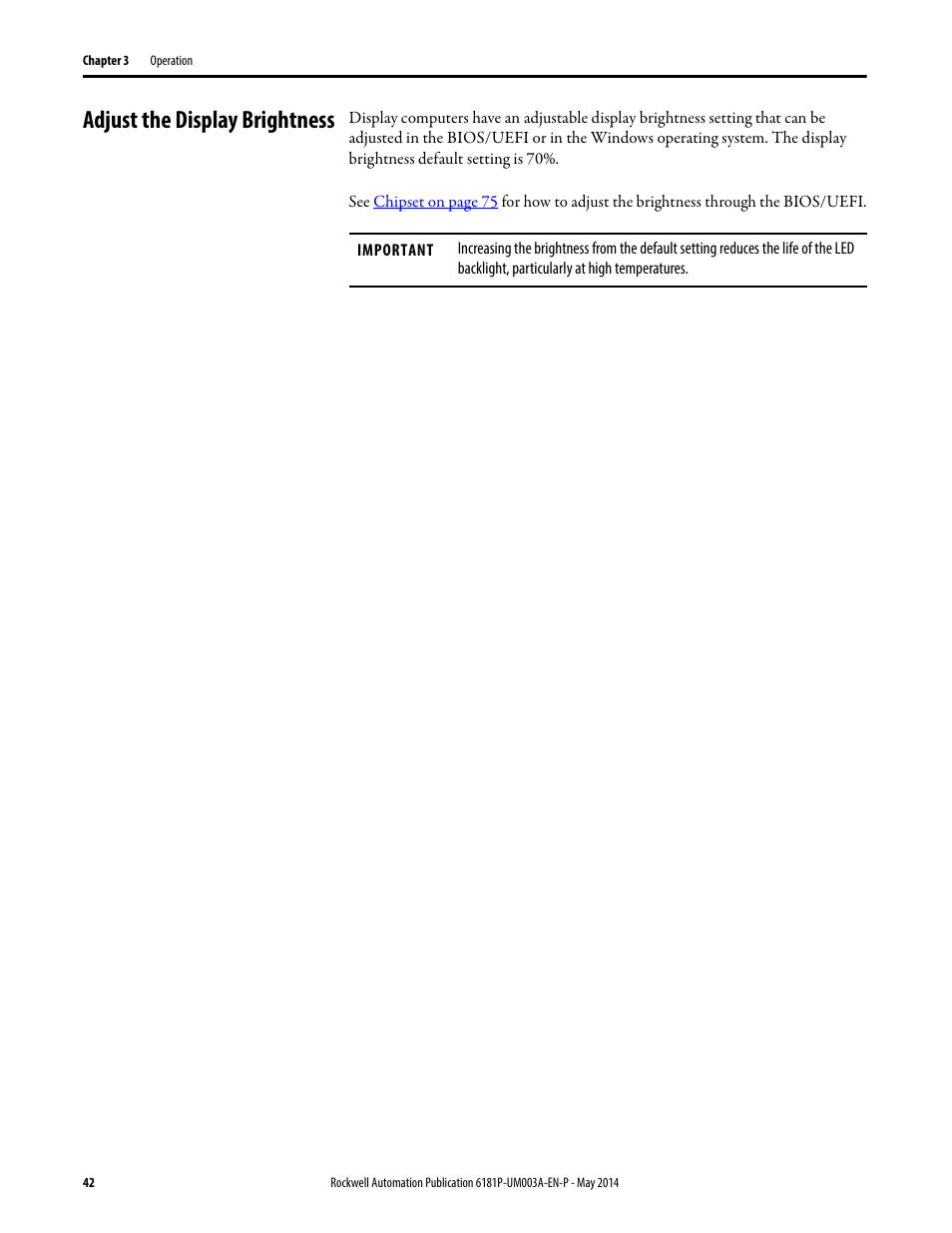 Adjust the display brightness | Rockwell Automation 6189x Integrated Display Industrial Computers User Manual User Manual | Page 42 / 124