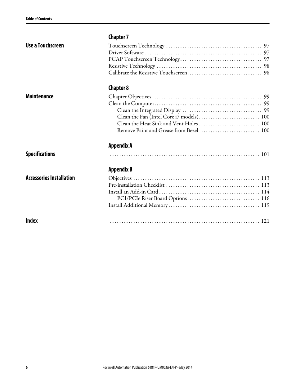 Rockwell Automation 6189x Integrated Display Industrial Computers User Manual User Manual | Page 6 / 124