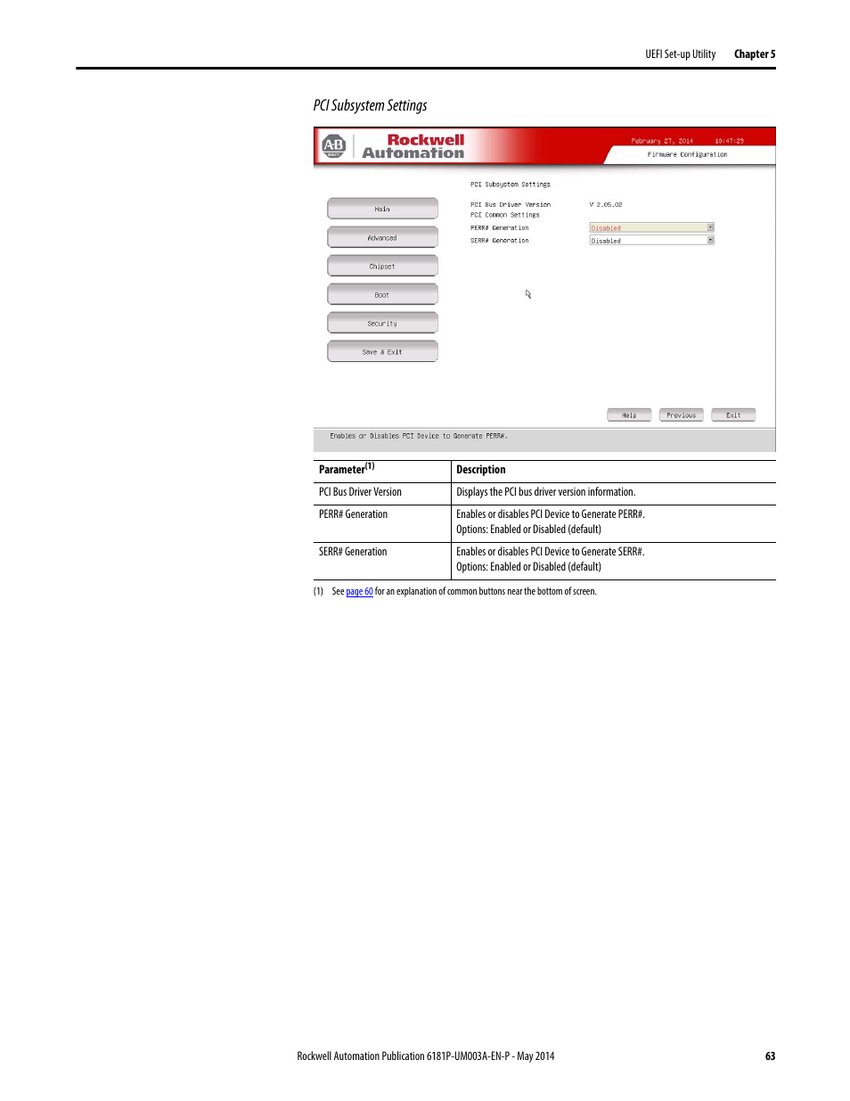 Pci subsystem settings | Rockwell Automation 6189x Integrated Display Industrial Computers User Manual User Manual | Page 63 / 124