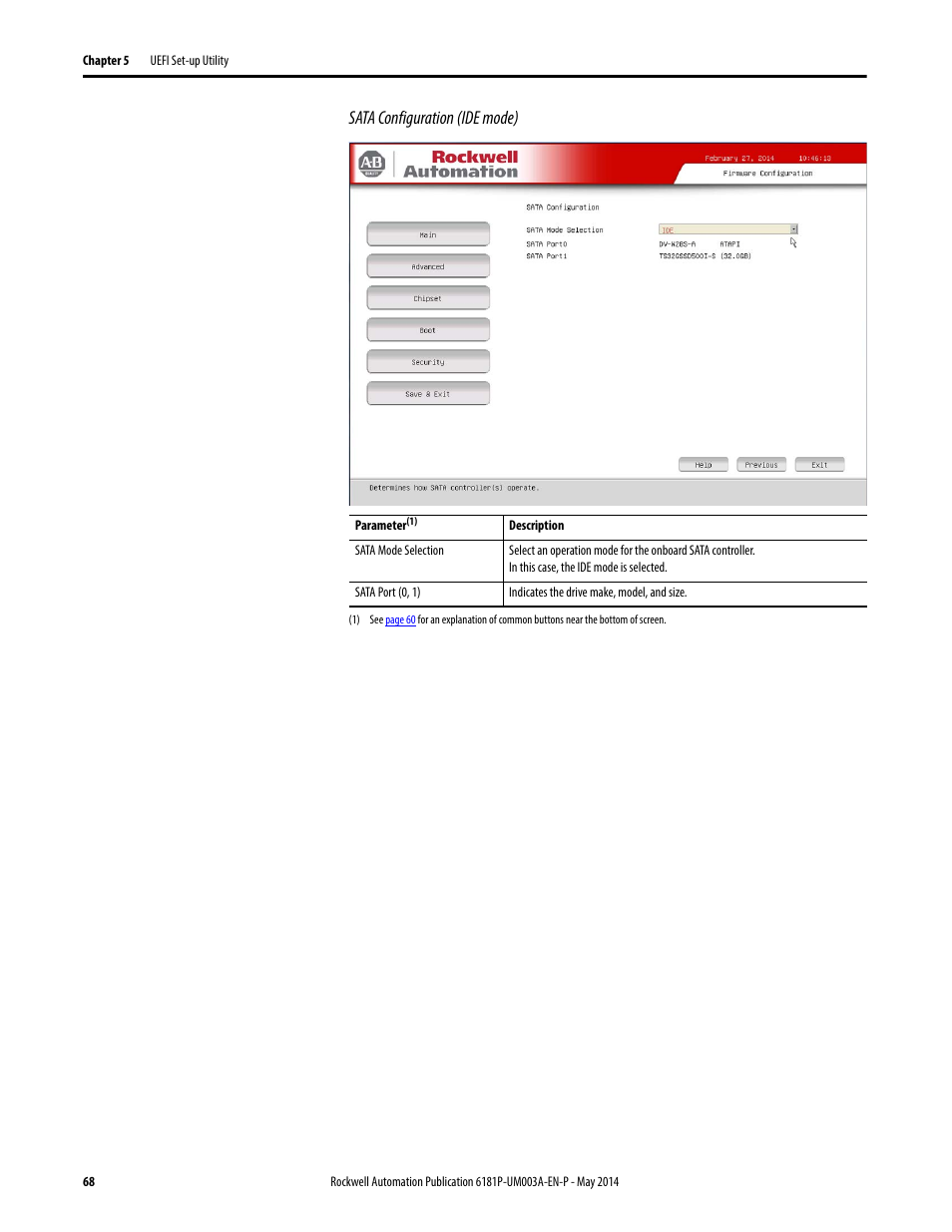 Sata configuration (ide mode) | Rockwell Automation 6189x Integrated Display Industrial Computers User Manual User Manual | Page 68 / 124