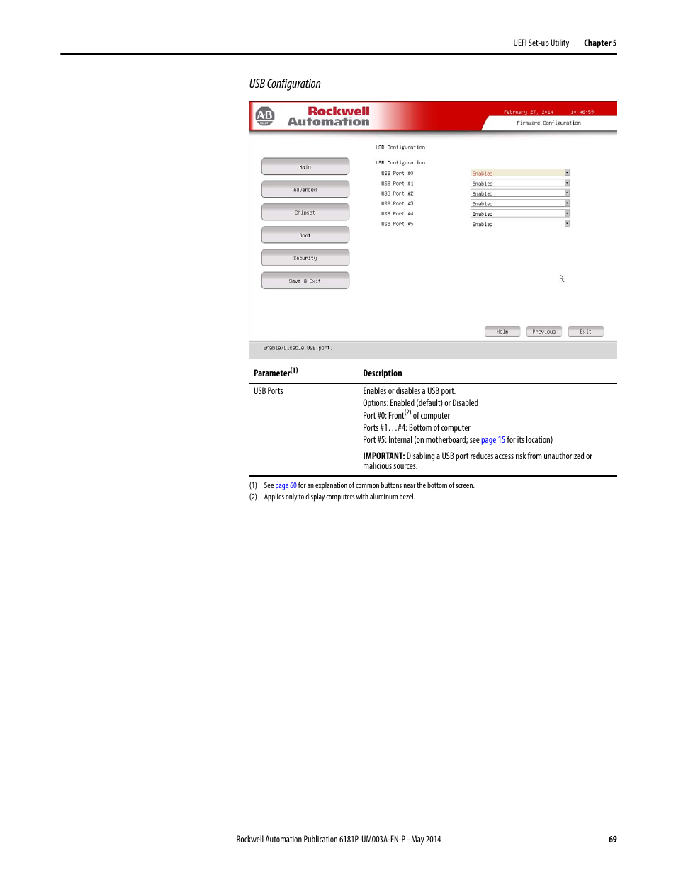 Usb configuration | Rockwell Automation 6189x Integrated Display Industrial Computers User Manual User Manual | Page 69 / 124