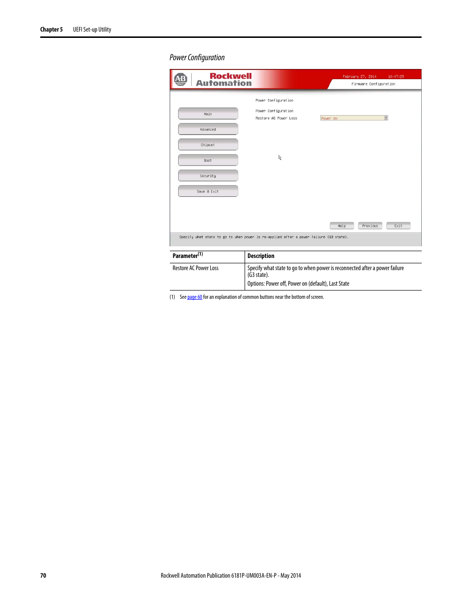 Power configuration | Rockwell Automation 6189x Integrated Display Industrial Computers User Manual User Manual | Page 70 / 124