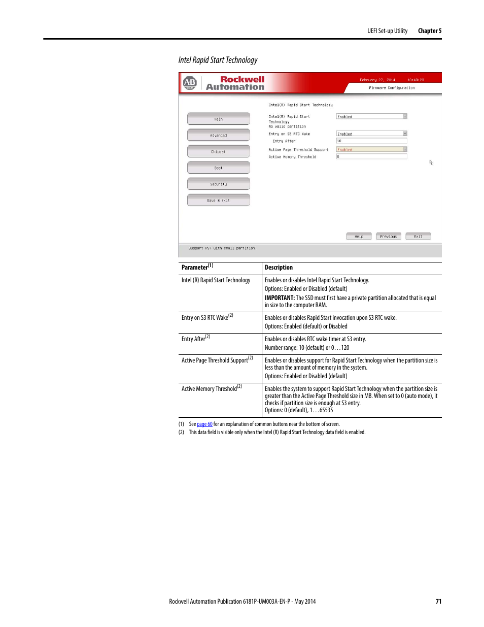 Intel rapid start technology | Rockwell Automation 6189x Integrated Display Industrial Computers User Manual User Manual | Page 71 / 124