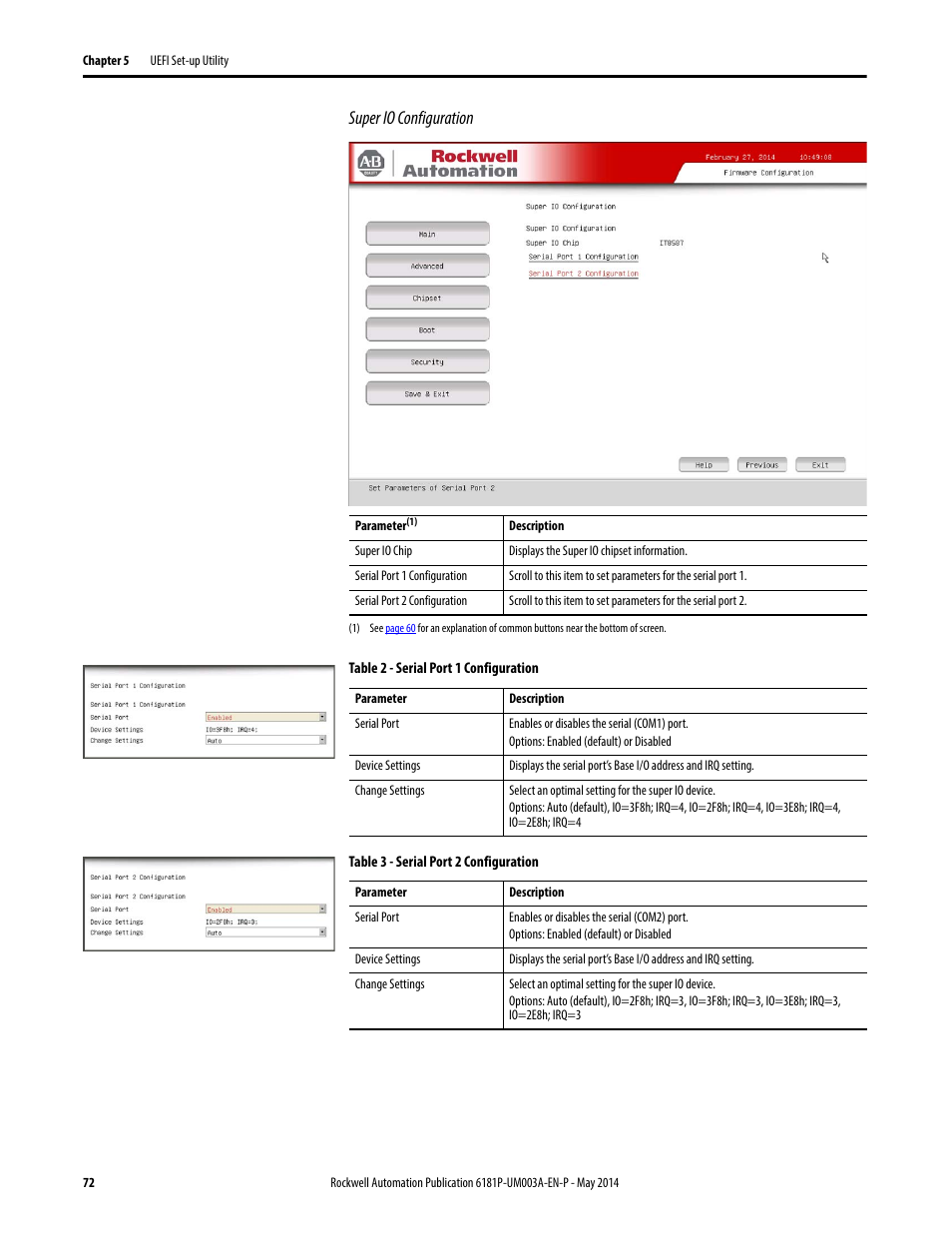 Super io configuration | Rockwell Automation 6189x Integrated Display Industrial Computers User Manual User Manual | Page 72 / 124