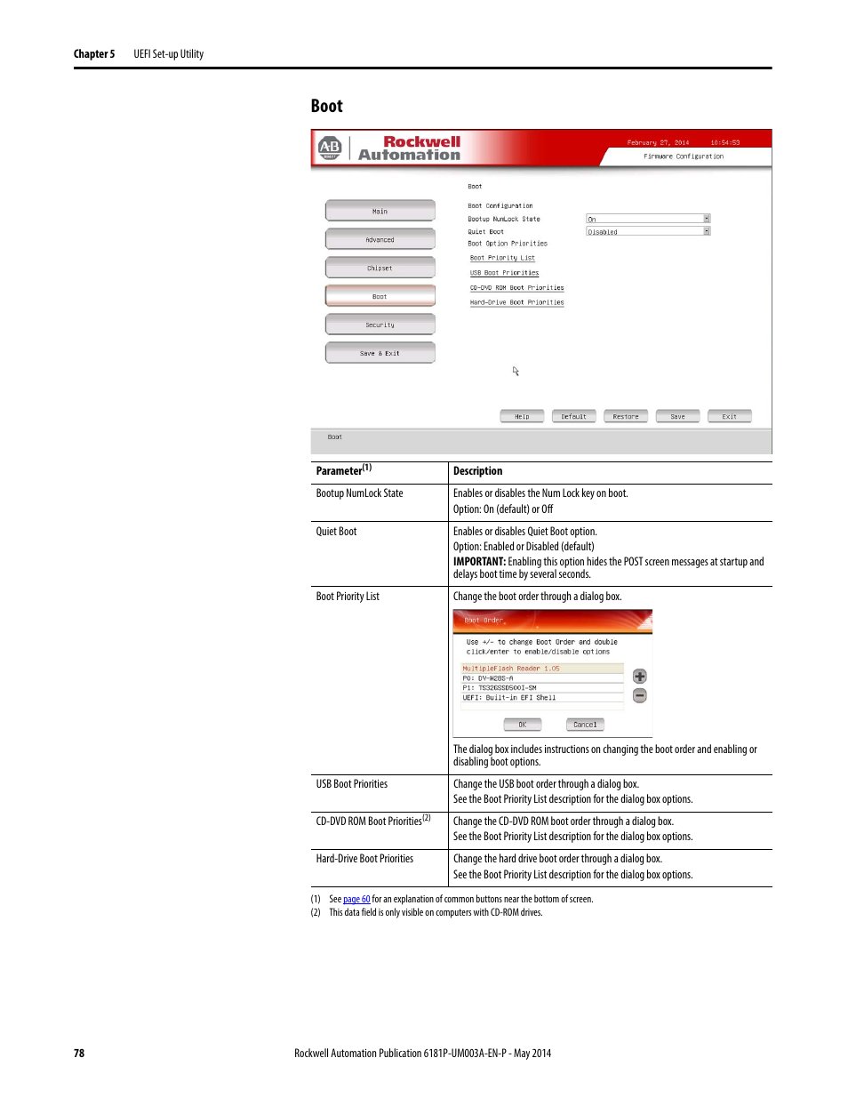 Boot | Rockwell Automation 6189x Integrated Display Industrial Computers User Manual User Manual | Page 78 / 124