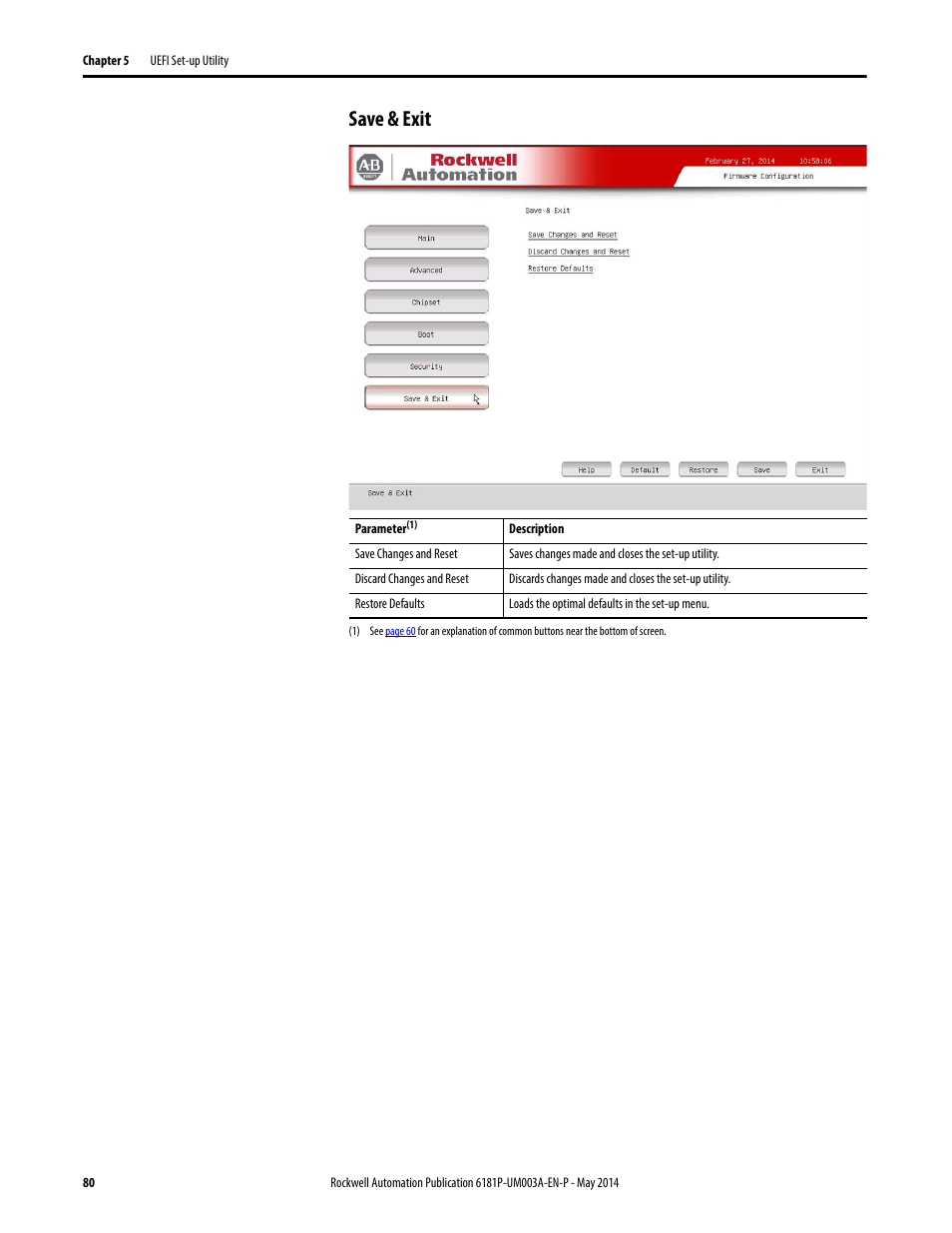 Save & exit | Rockwell Automation 6189x Integrated Display Industrial Computers User Manual User Manual | Page 80 / 124