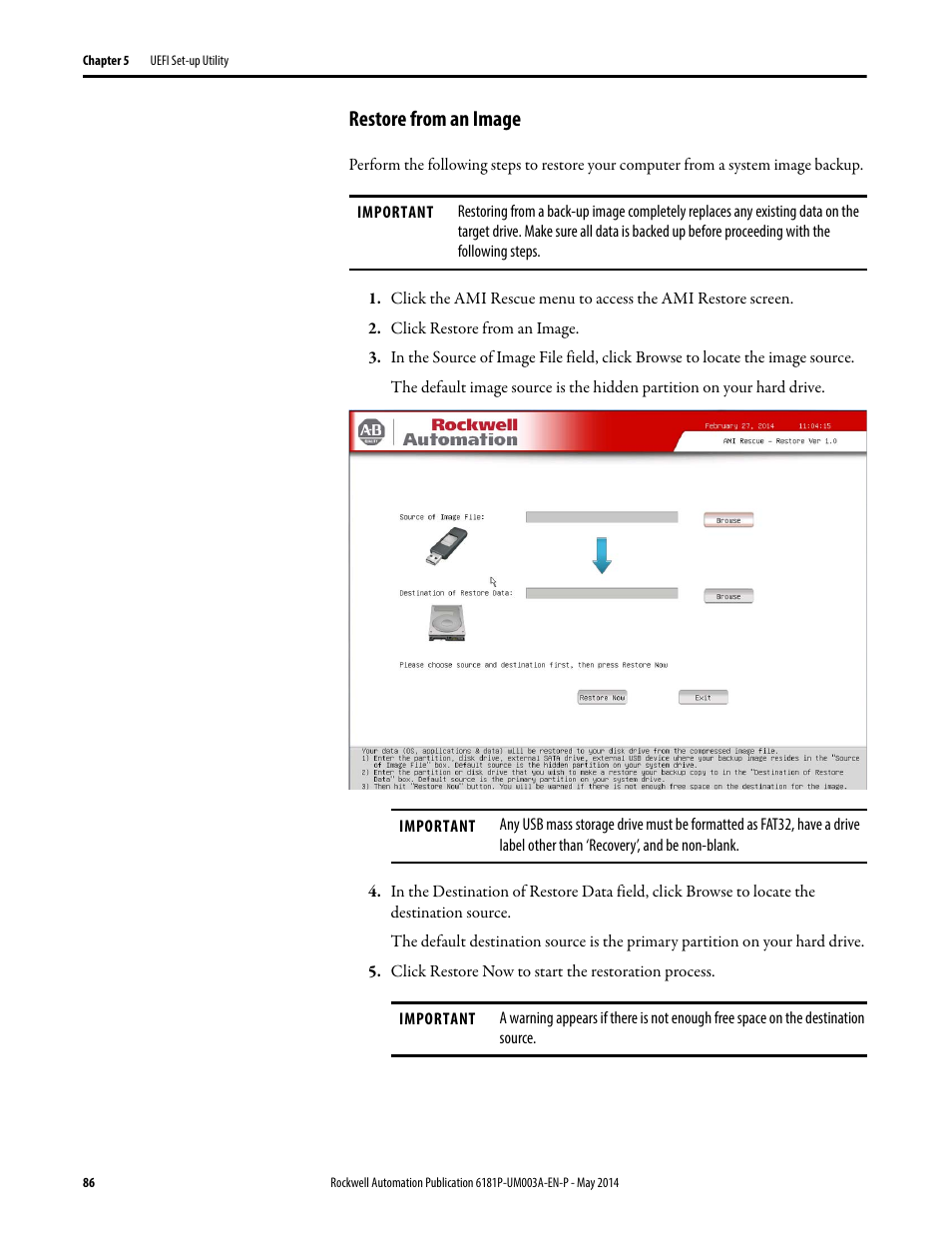 Restore from an image | Rockwell Automation 6189x Integrated Display Industrial Computers User Manual User Manual | Page 86 / 124