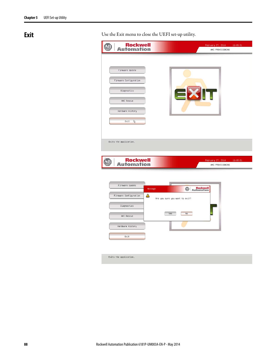 Exit | Rockwell Automation 6189x Integrated Display Industrial Computers User Manual User Manual | Page 88 / 124