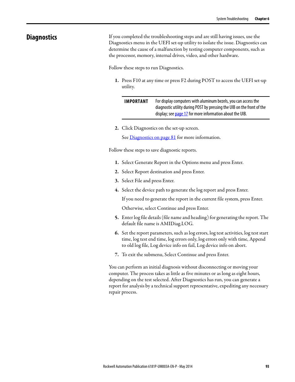 Diagnostics | Rockwell Automation 6189x Integrated Display Industrial Computers User Manual User Manual | Page 93 / 124