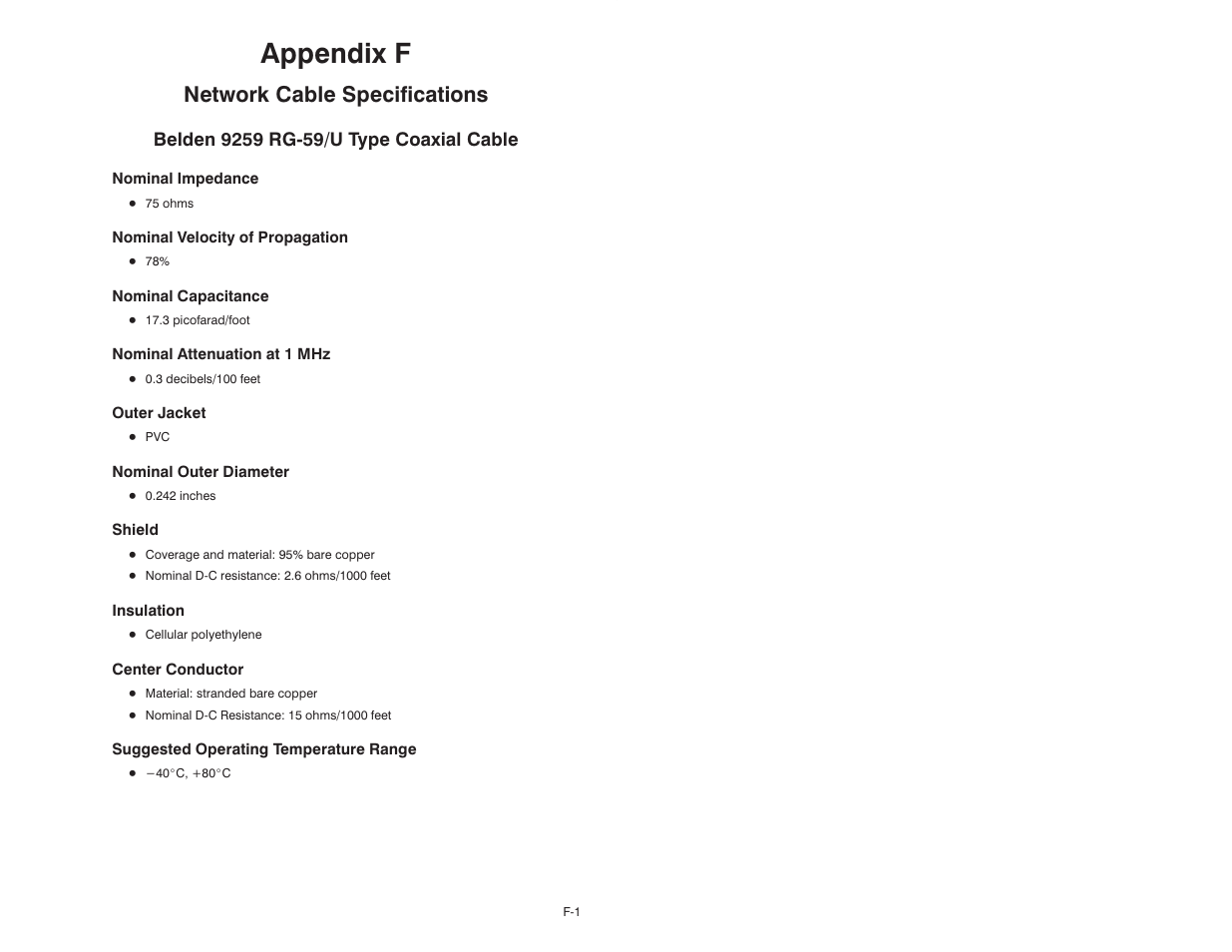 F - network cable specifications, Appendix f, Network cable specifications | Rockwell Automation 57C329 Remote I/O Communications, AutoMax User Manual | Page 107 / 144