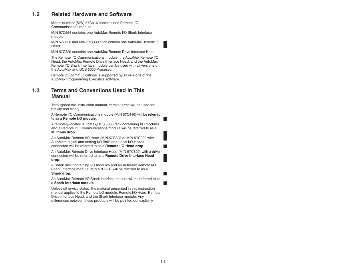 2 related hardware and software, 3 terms and conventions used in this manual, 3 termsand conventionsused in this manual | Rockwell Automation 57C329 Remote I/O Communications, AutoMax User Manual | Page 13 / 144