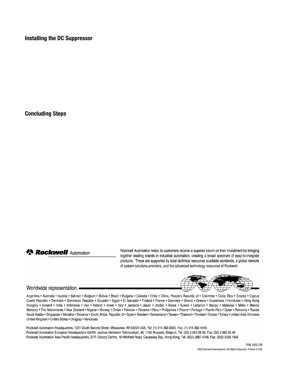 Installing the dc suppressor, Concluding steps | Rockwell Automation 2364F RGU DC Suppressor Replacement User Manual | Page 4 / 4