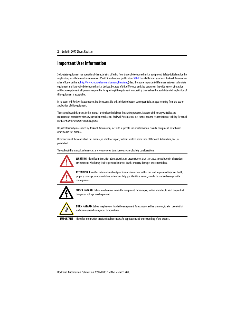 Important user information | Rockwell Automation 2097-Rx Shunt Resistor Installation Instructions User Manual | Page 2 / 8