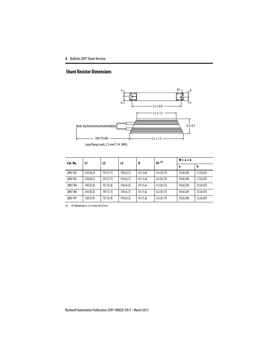 Shunt resistor dimensions | Rockwell Automation 2097-Rx Shunt Resistor Installation Instructions User Manual | Page 4 / 8