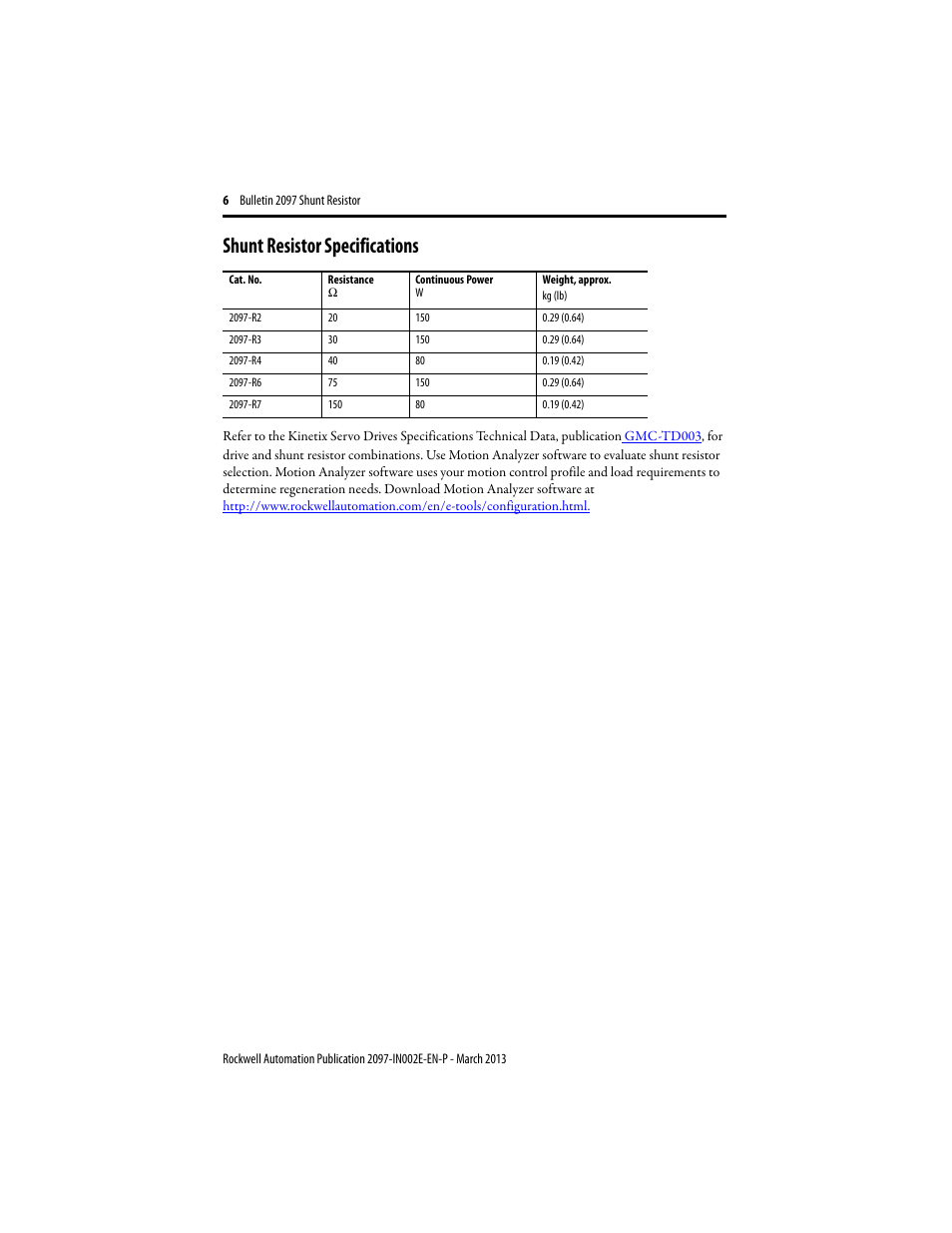 Shunt resistor specifications | Rockwell Automation 2097-Rx Shunt Resistor Installation Instructions User Manual | Page 6 / 8
