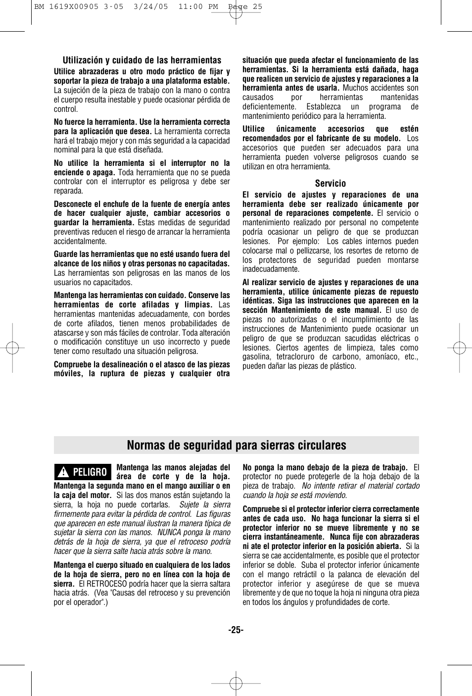 Normas de seguridad para sierras circulares | Bosch 1656 User Manual | Page 25 / 36