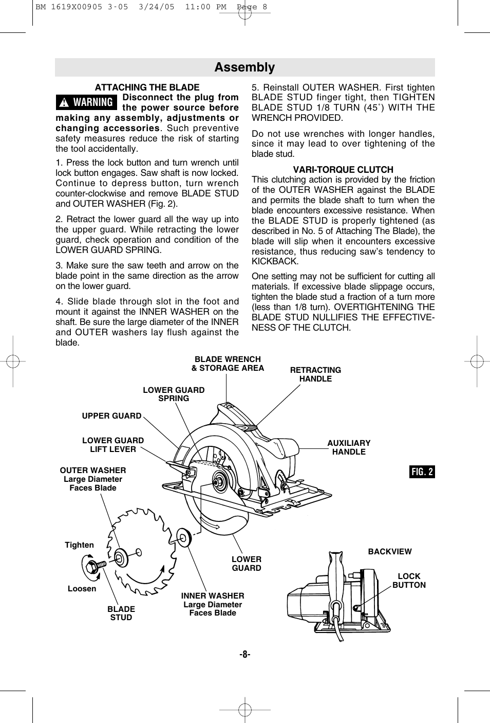 Assembly, Warning | Bosch 1656 User Manual | Page 8 / 36