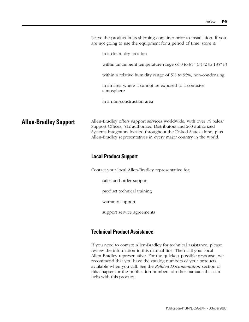 Allen-bradley support, Local product support, Technical product assistance | Rockwell Automation 4100 ESRS Encoder Signal Reference Simulator Installation Manual User Manual | Page 11 / 37