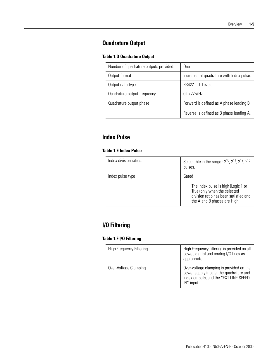 Quadrature output, Index pulse, I/o filtering | Quadrature output index pulse i/o filtering | Rockwell Automation 4100 ESRS Encoder Signal Reference Simulator Installation Manual User Manual | Page 17 / 37