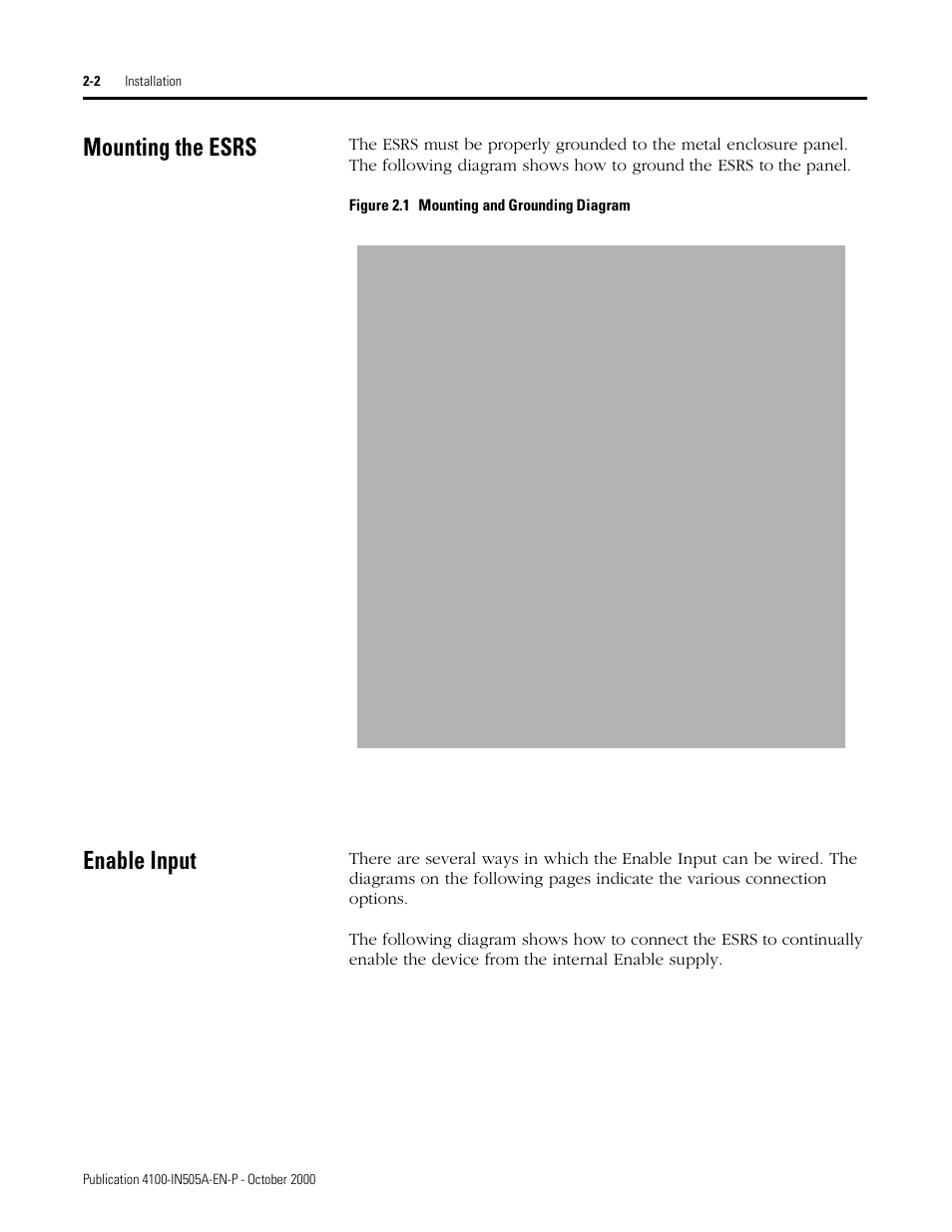Mounting the esrs, Enable input, Mounting the esrs -2 enable input -2 | Rockwell Automation 4100 ESRS Encoder Signal Reference Simulator Installation Manual User Manual | Page 20 / 37