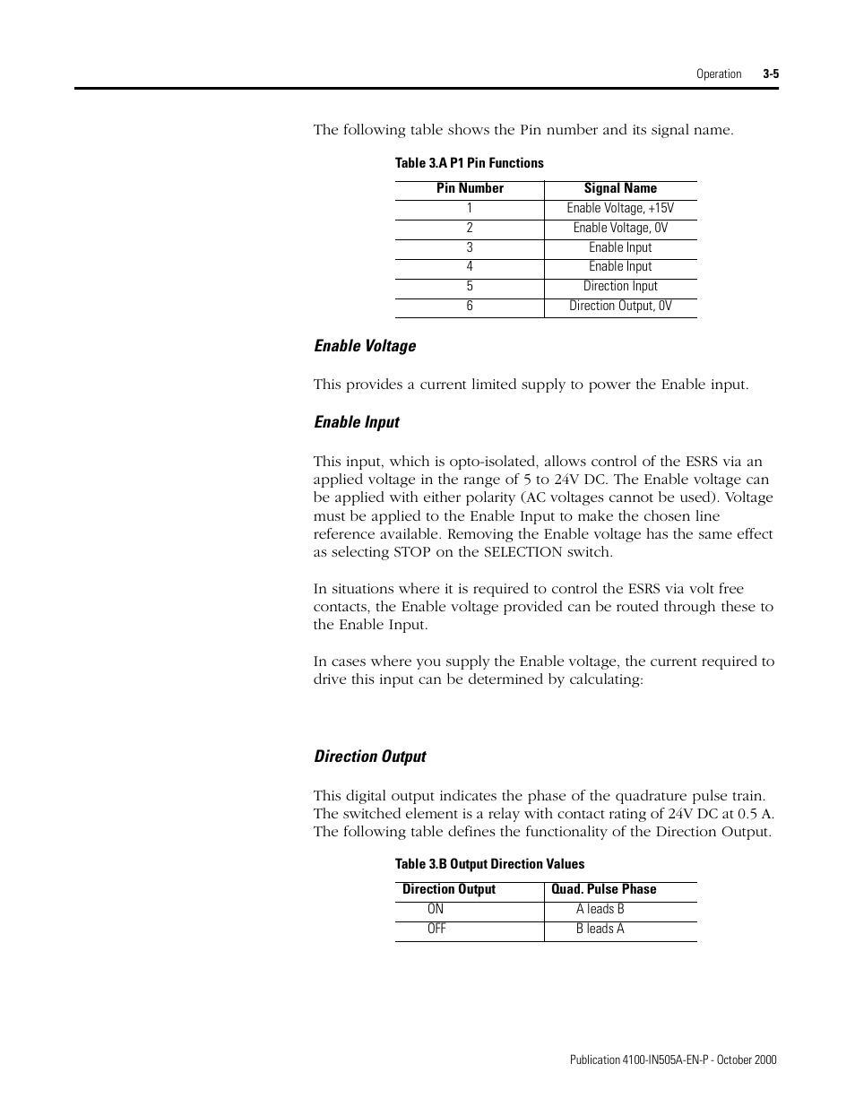 Enable voltage, Enable input, Direction output | Rockwell Automation 4100 ESRS Encoder Signal Reference Simulator Installation Manual User Manual | Page 31 / 37
