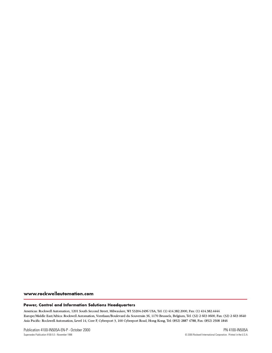 Back cover | Rockwell Automation 4100 ESRS Encoder Signal Reference Simulator Installation Manual User Manual | Page 37 / 37