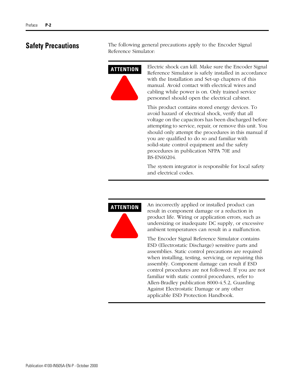Safety precautions | Rockwell Automation 4100 ESRS Encoder Signal Reference Simulator Installation Manual User Manual | Page 8 / 37