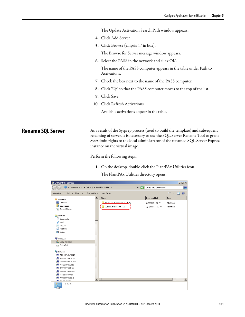 Rename sql server | Rockwell Automation 9528-APPOWSENE Virtual Image Templates User Manual User Manual | Page 101 / 120