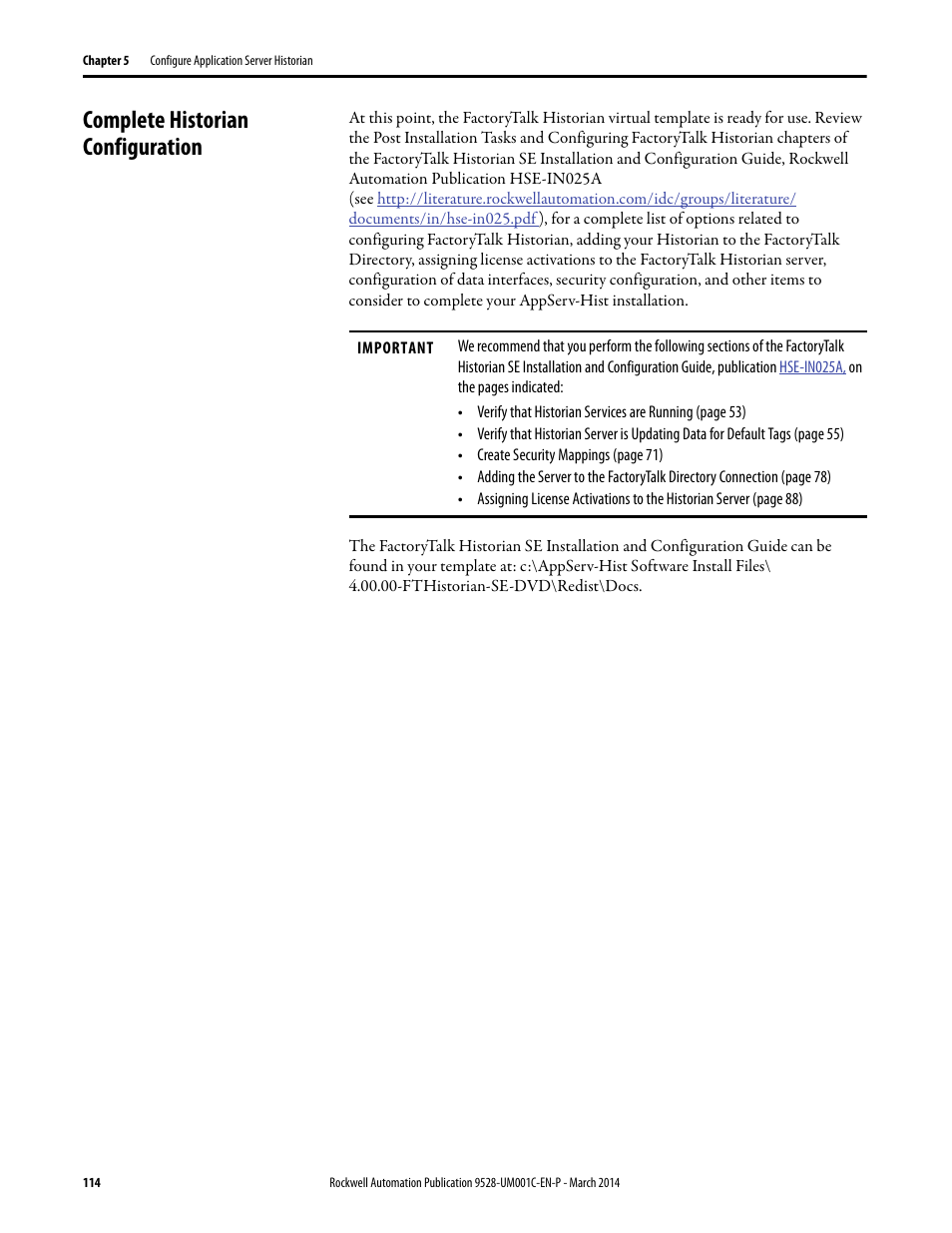 Complete historian configuration | Rockwell Automation 9528-APPOWSENE Virtual Image Templates User Manual User Manual | Page 114 / 120