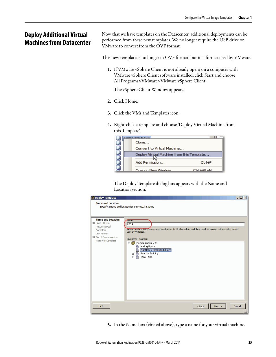 Deploy additional virtual machines from datacenter | Rockwell Automation 9528-APPOWSENE Virtual Image Templates User Manual User Manual | Page 25 / 120