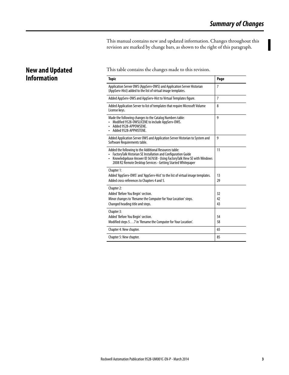 Summary of changes, New and updated information | Rockwell Automation 9528-APPOWSENE Virtual Image Templates User Manual User Manual | Page 3 / 120
