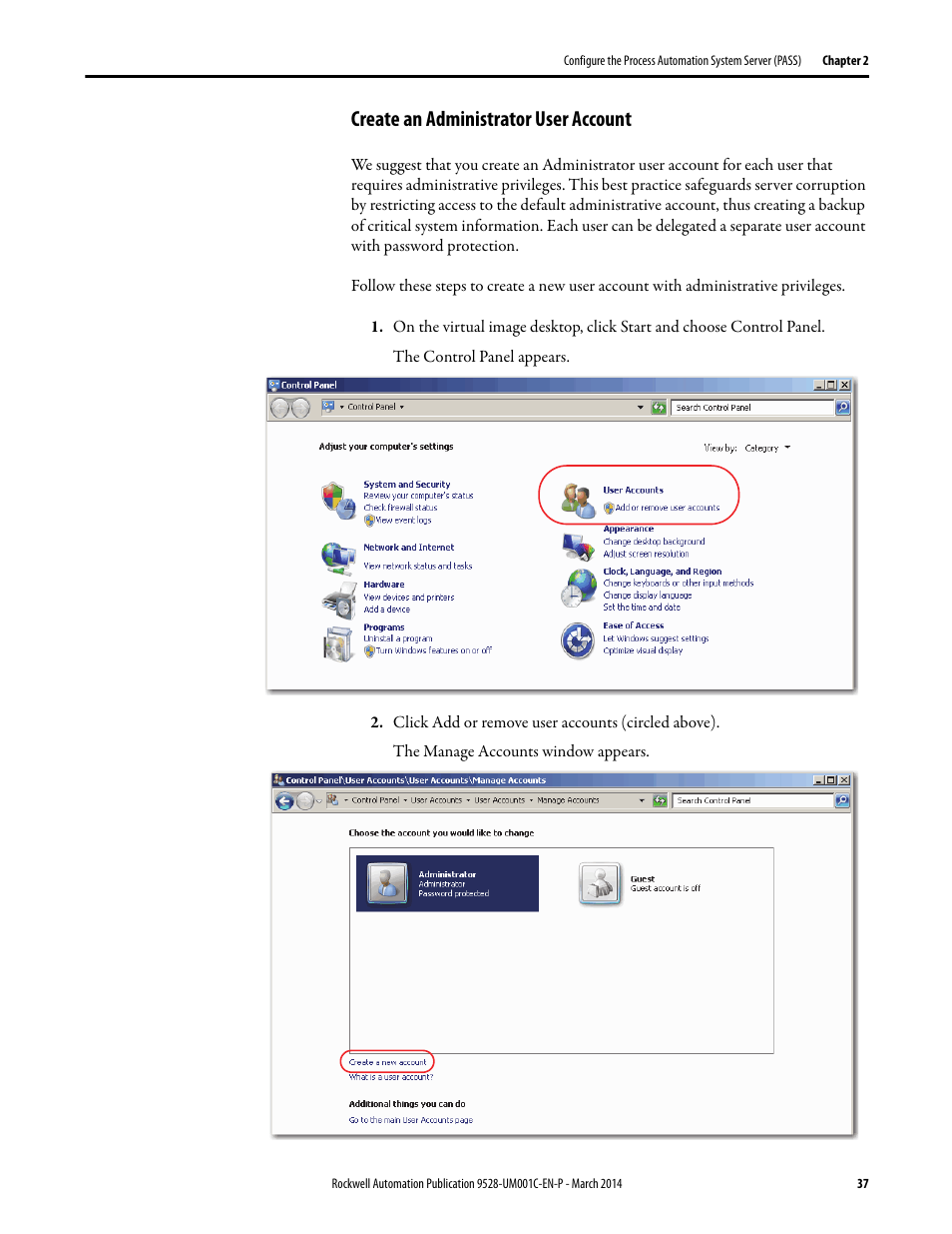 Create an administrator user account | Rockwell Automation 9528-APPOWSENE Virtual Image Templates User Manual User Manual | Page 37 / 120