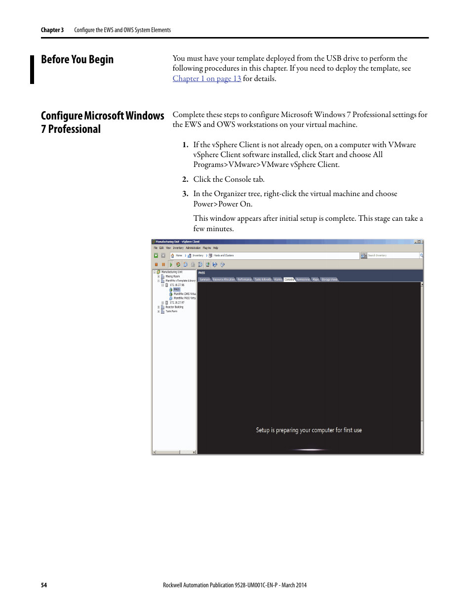 Before you begin, Configure microsoft windows 7 professional | Rockwell Automation 9528-APPOWSENE Virtual Image Templates User Manual User Manual | Page 54 / 120