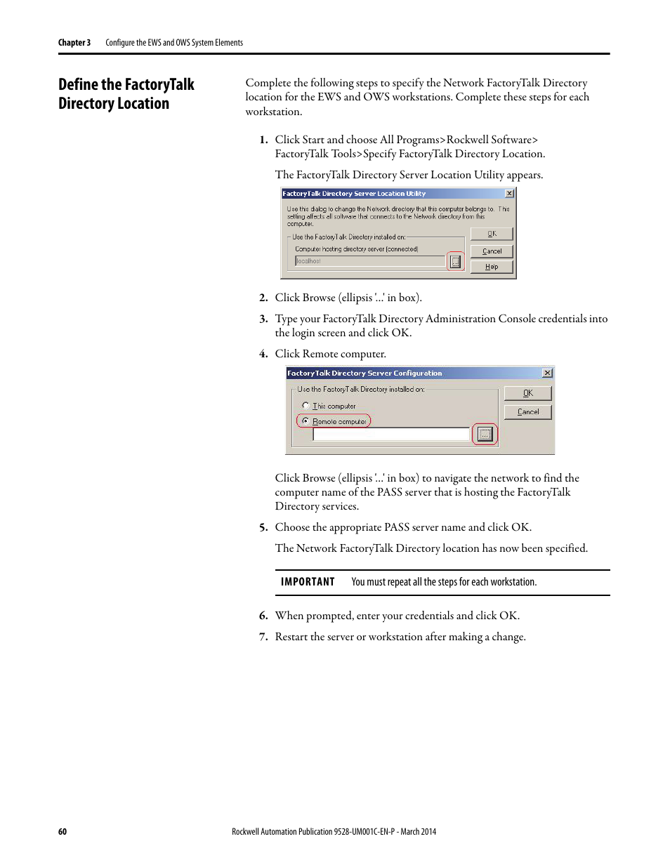 Define the factorytalk directory location | Rockwell Automation 9528-APPOWSENE Virtual Image Templates User Manual User Manual | Page 60 / 120