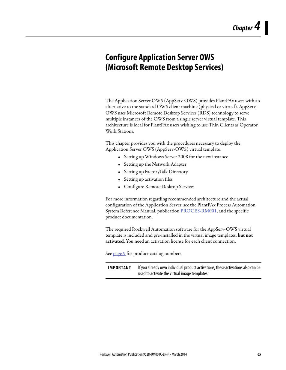 Chapter 4, Configure application server ows (microsoft remote, Chapter | Rockwell Automation 9528-APPOWSENE Virtual Image Templates User Manual User Manual | Page 65 / 120