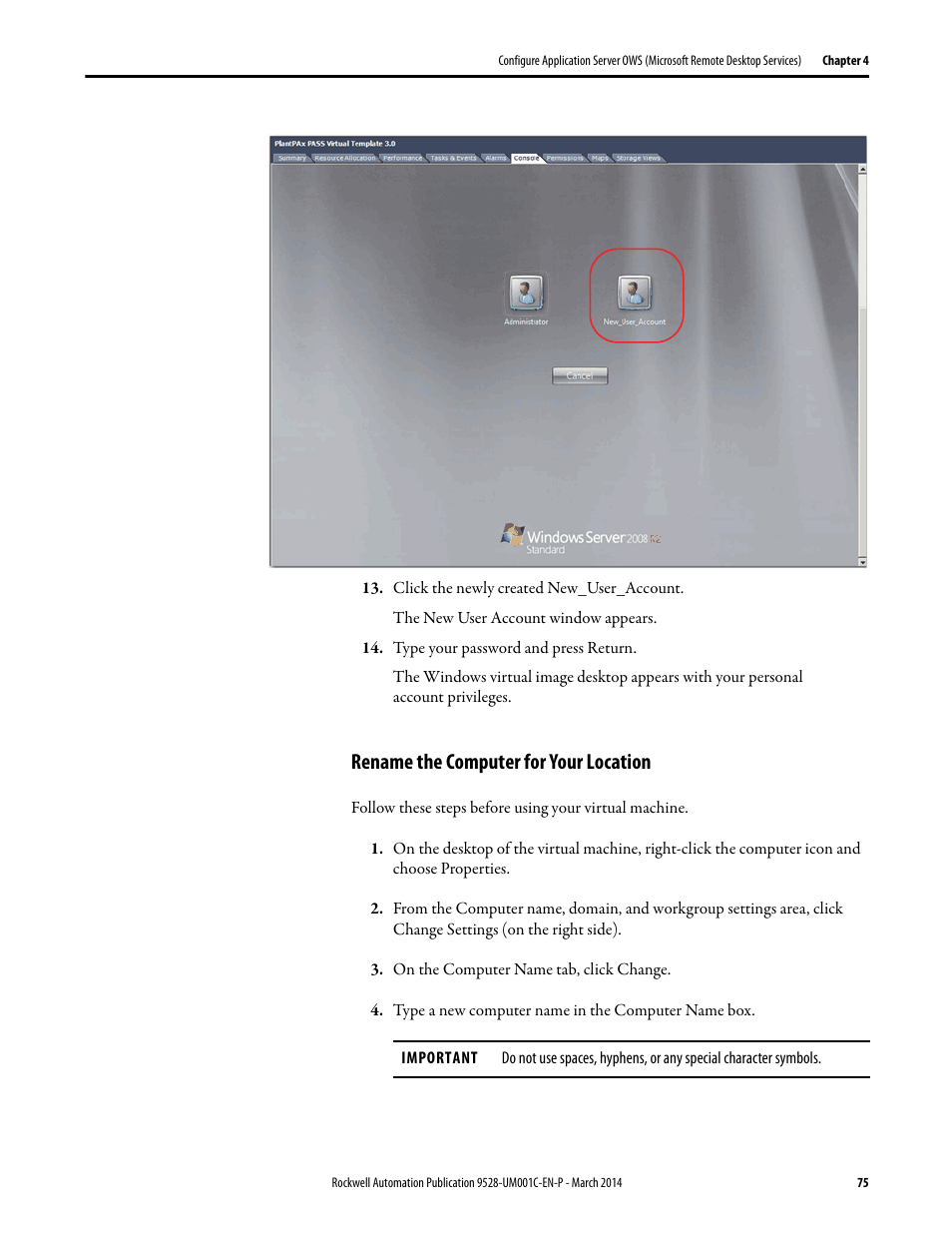 Rename the computer for your location | Rockwell Automation 9528-APPOWSENE Virtual Image Templates User Manual User Manual | Page 75 / 120