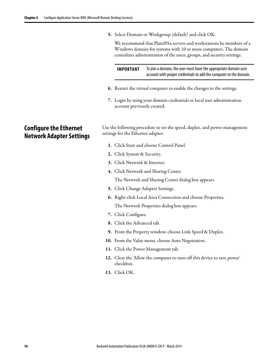 Configure the ethernet network adapter settings | Rockwell Automation 9528-APPOWSENE Virtual Image Templates User Manual User Manual | Page 76 / 120